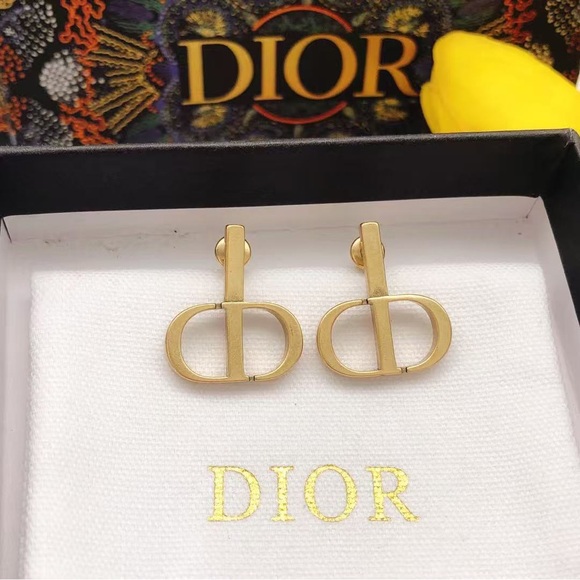 Dior Gold Logo Earrings - Picture 1 of 6